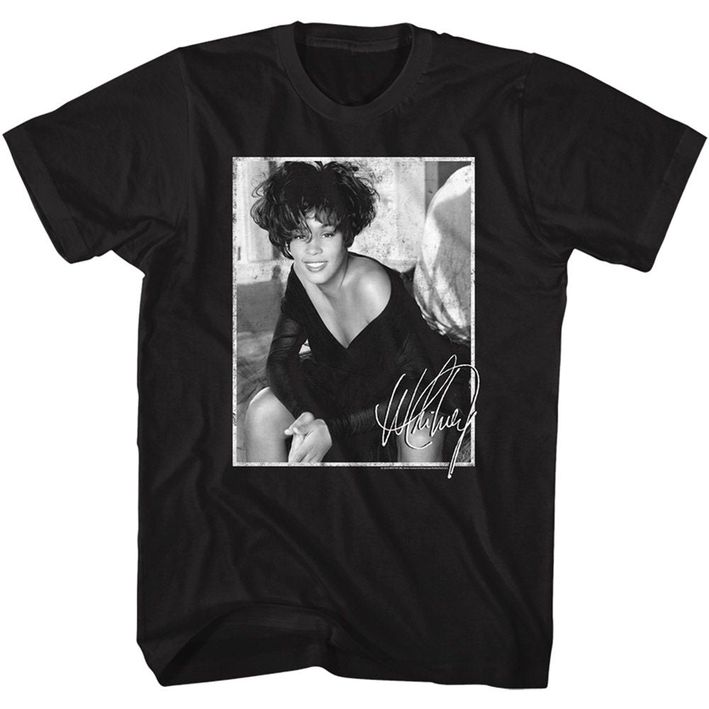 Black Whitney Houston t-shirt featuring a Signed Photo design