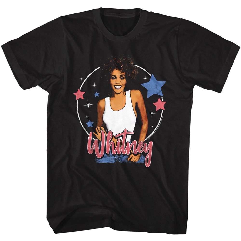 Black Whitney Houston t-shirt featuring a Star Shine design
