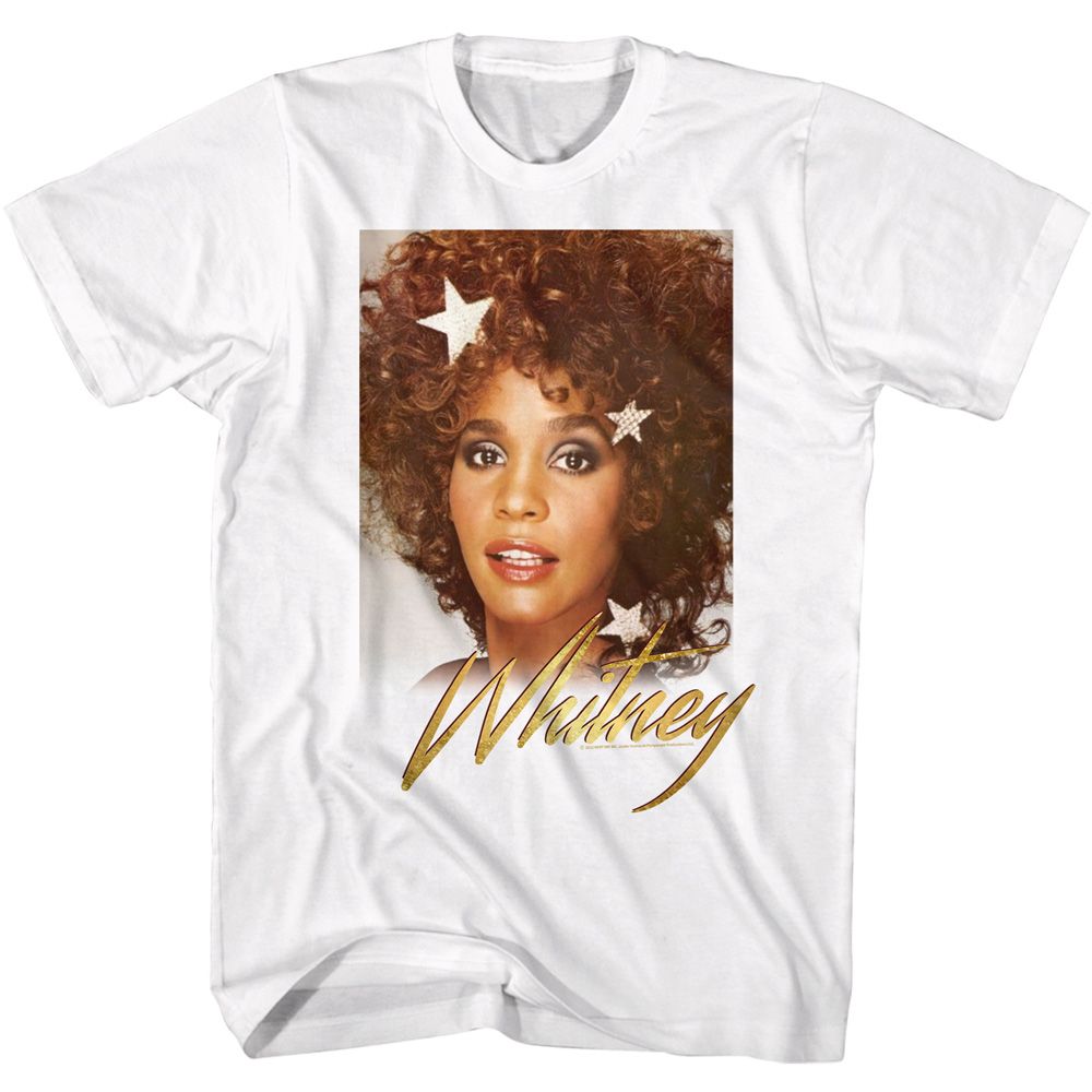 White Whitney Houston t-shirt featuring a Stars and Shine design