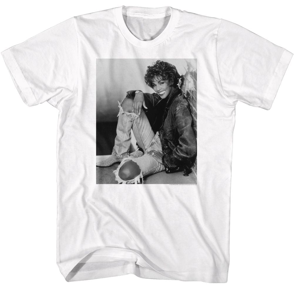 White Whitney Houston t-shirt featuring a Brick Wall design