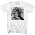 White Whitney Houston t-shirt featuring a Black and White Bow design