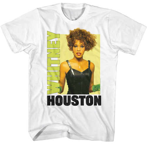 White Whitney Houston t-shirt featuring a Gloves design