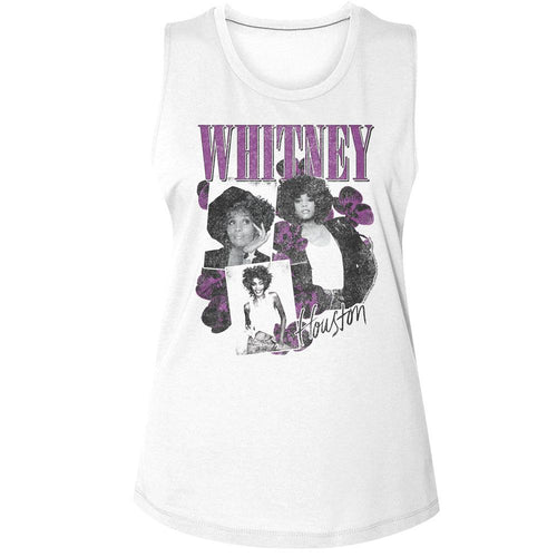 Whitney Houston Ladies Muscle Tank - Orchid Collage