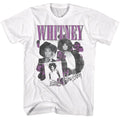 White Whitney Houston t-shirt featuring a Orchid Collage design