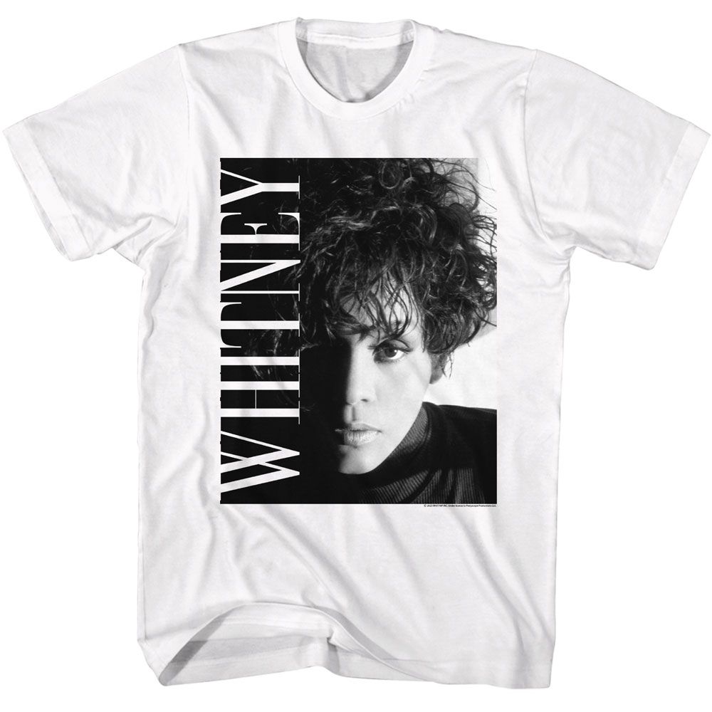 White Whitney Houston t-shirt featuring a Close Up design