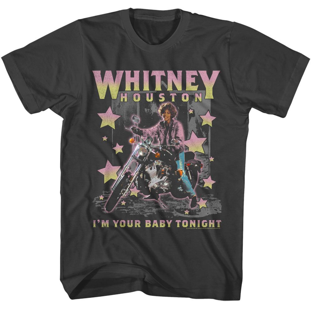 Smoke Whitney Houston t-shirt featuring a Motorcycle Stars design