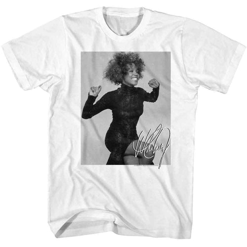 White Whitney Houston t-shirt featuring a Autograph design