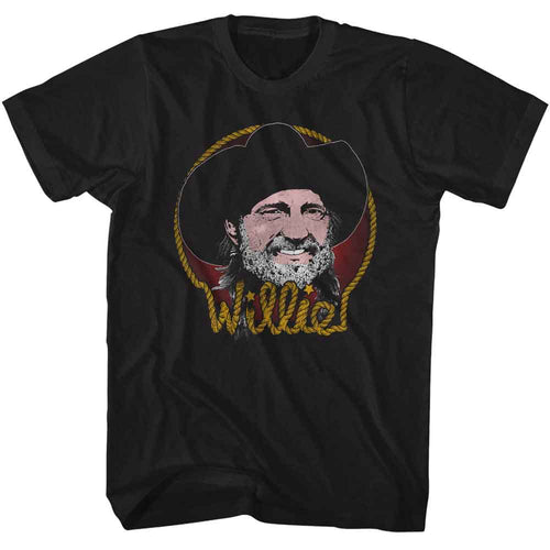 Black Willie Nelson t-shirt featuring a Rope Border design