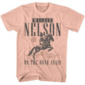 Peach Willie Nelson t-shirt featuring a On the Road Again Cowboy design