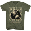 Military Green Willie Nelson t-shirt featuring a Country Outlaw design