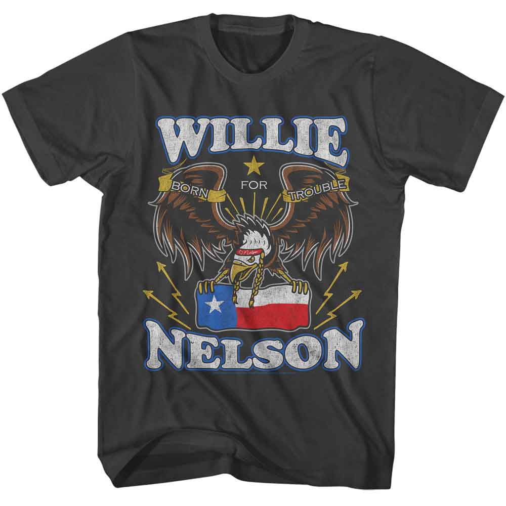 Smoke Willie Nelson t-shirt featuring a Born for Trouble Eagle design