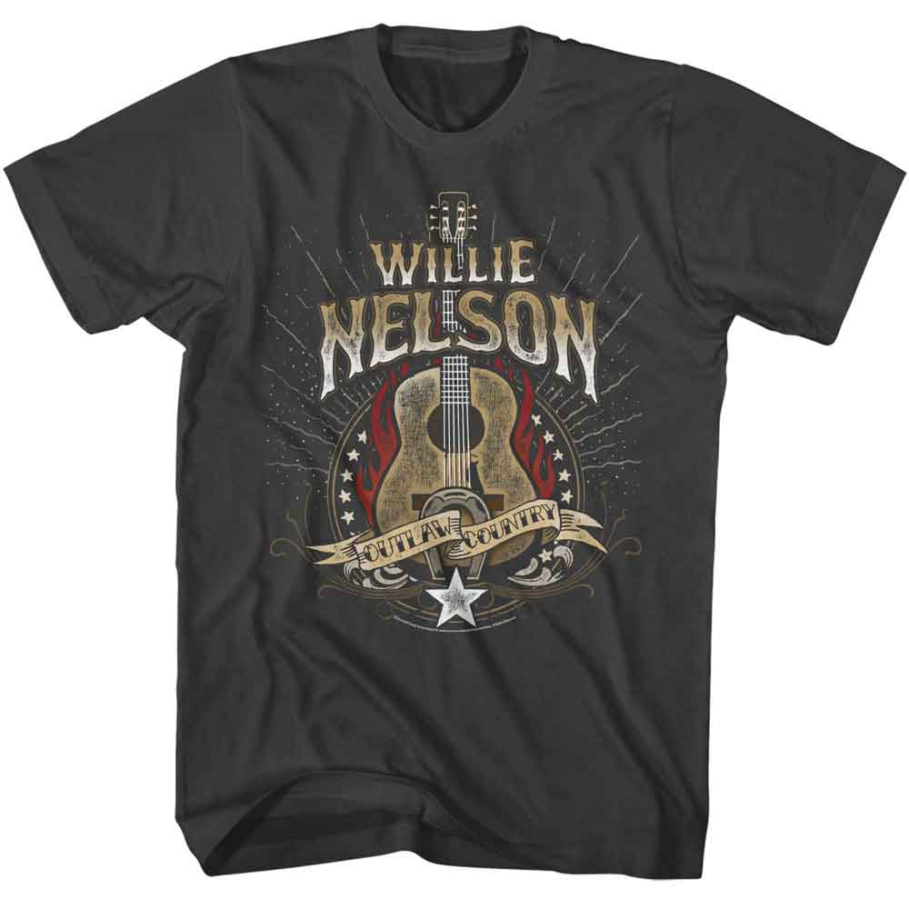 Smoke Willie Nelson t-shirt featuring a Outlaw Guitar design