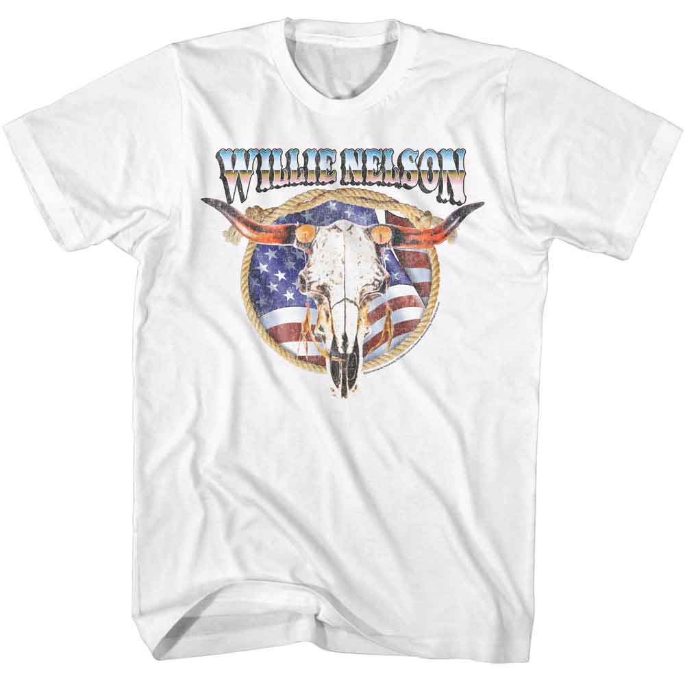 White Willie Nelson t-shirt featuring a Cow Skull and Lasso design