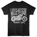 Black Willie Nelson t-shirt featuring a Motorcycle Midnight Rider design