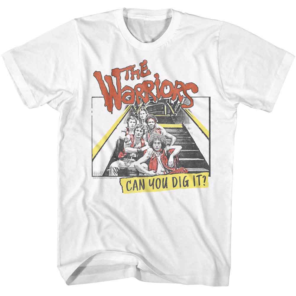 White The Warriors t-shirt featuring a Primary Dig It design