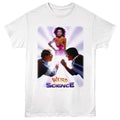 White Weird Science t-shirt featuring a Movie Poster design