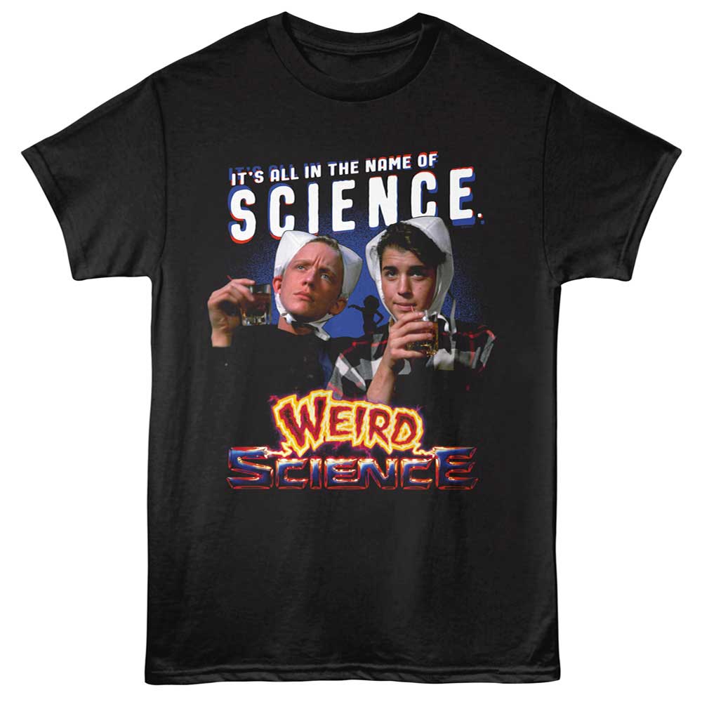 Black Weird Science t-shirt featuring a In the Name of Science design