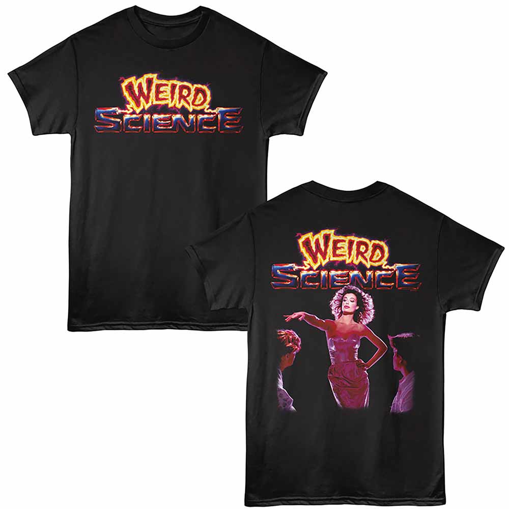 Black Weird Science t-shirt featuring a Logo and Lisa design