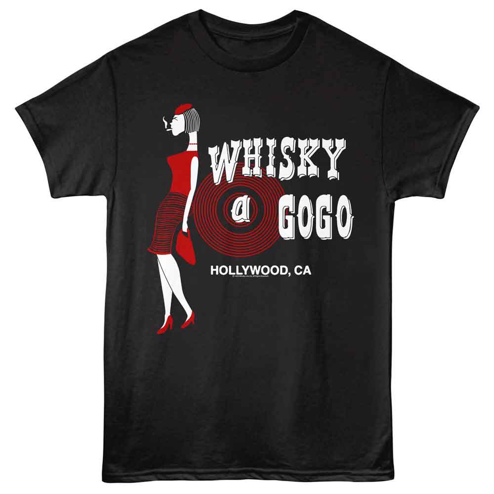 Black Whisky a Go Go t-shirt featuring a Lady Logo design