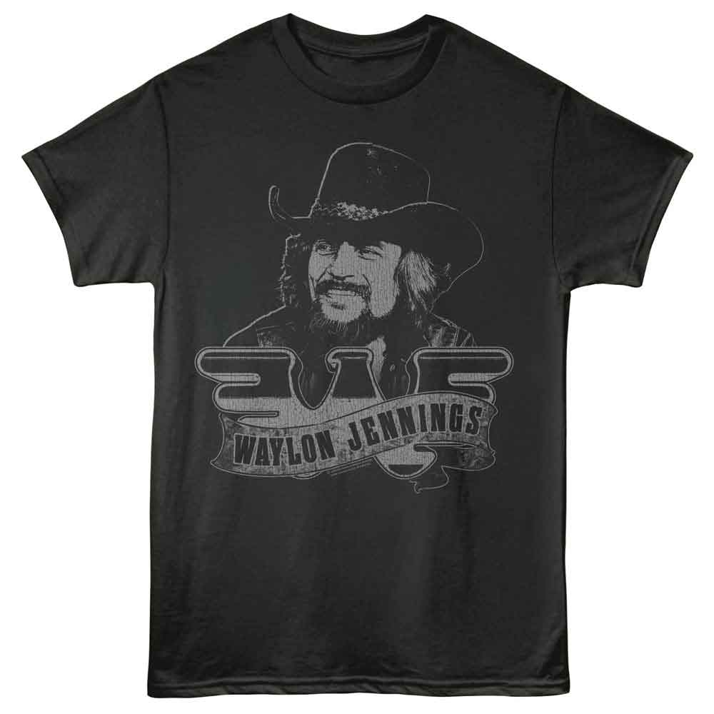 Smoke Waylon Jennings t-shirt featuring a Portrait and Logo design
