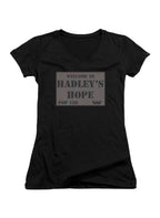 Black Welcome Sign Juniors V-Neck T-Shirt