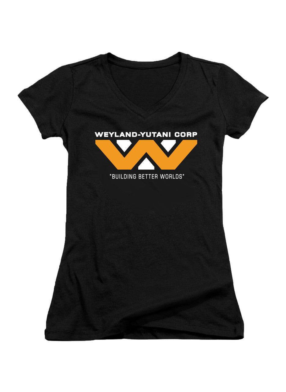 Black Corporate Logo Juniors V-Neck T-Shirt