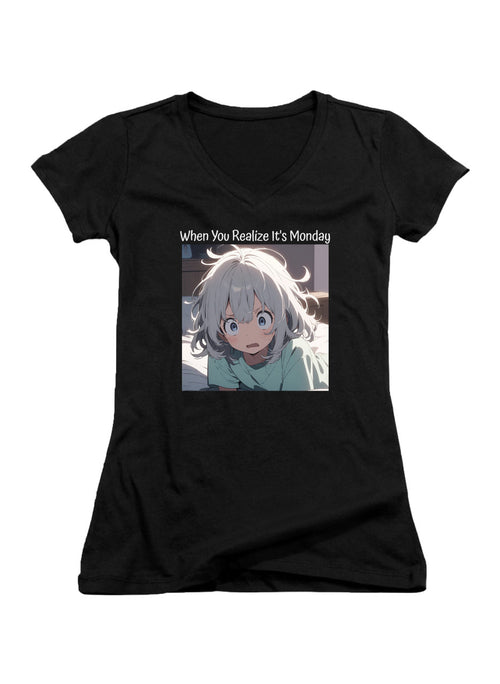 Black When You Realize It's Monday Juniors V-Neck T-Shirt