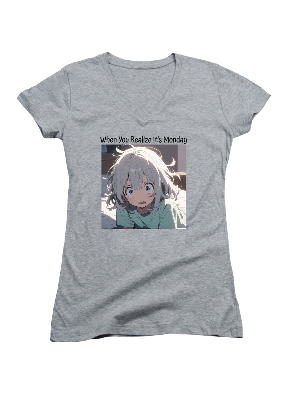 Gray When You Realize It's Monday Juniors V-Neck T-Shirt
