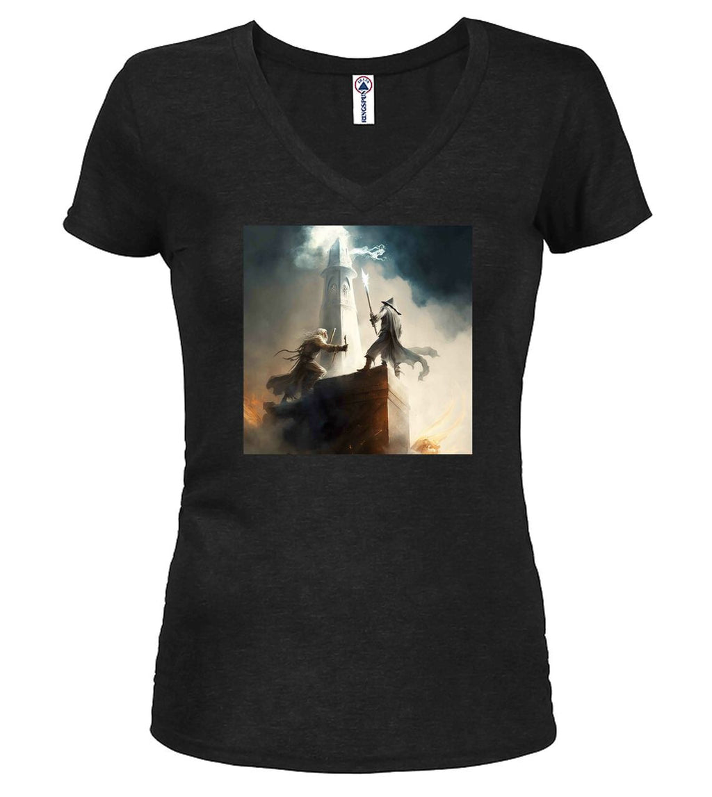 Black Wizard Battle Fantasy Juniors V-Neck T-Shirt