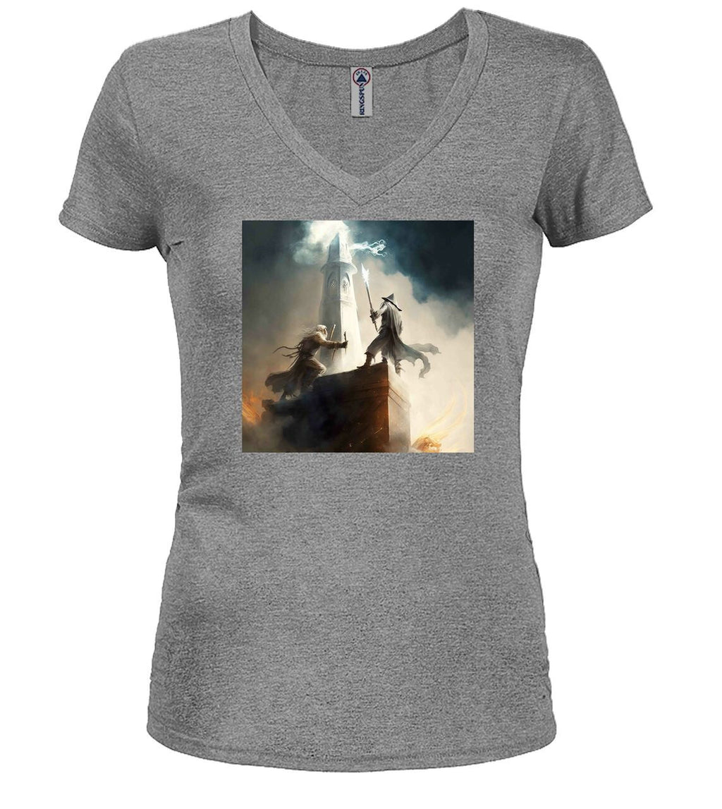 Gray Wizard Battle Fantasy Juniors V-Neck T-Shirt