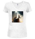 White Wizard Battle Fantasy Juniors V-Neck T-Shirt