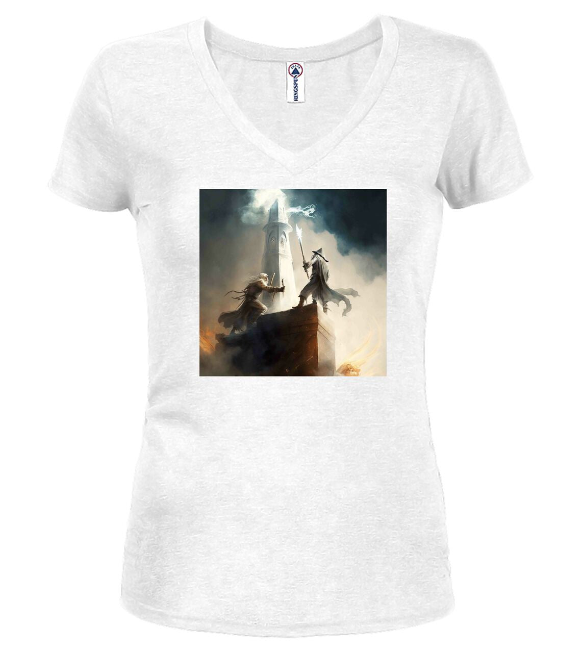 White Wizard Battle Fantasy Juniors V-Neck T-Shirt