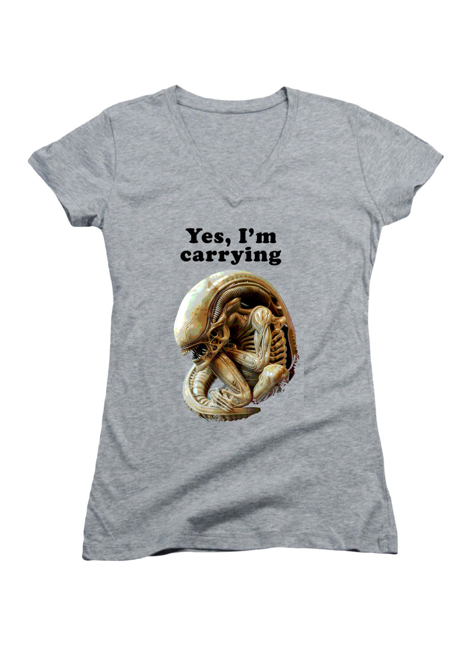 Gray Yes, I'm Carrying Juniors V-Neck T-Shirt