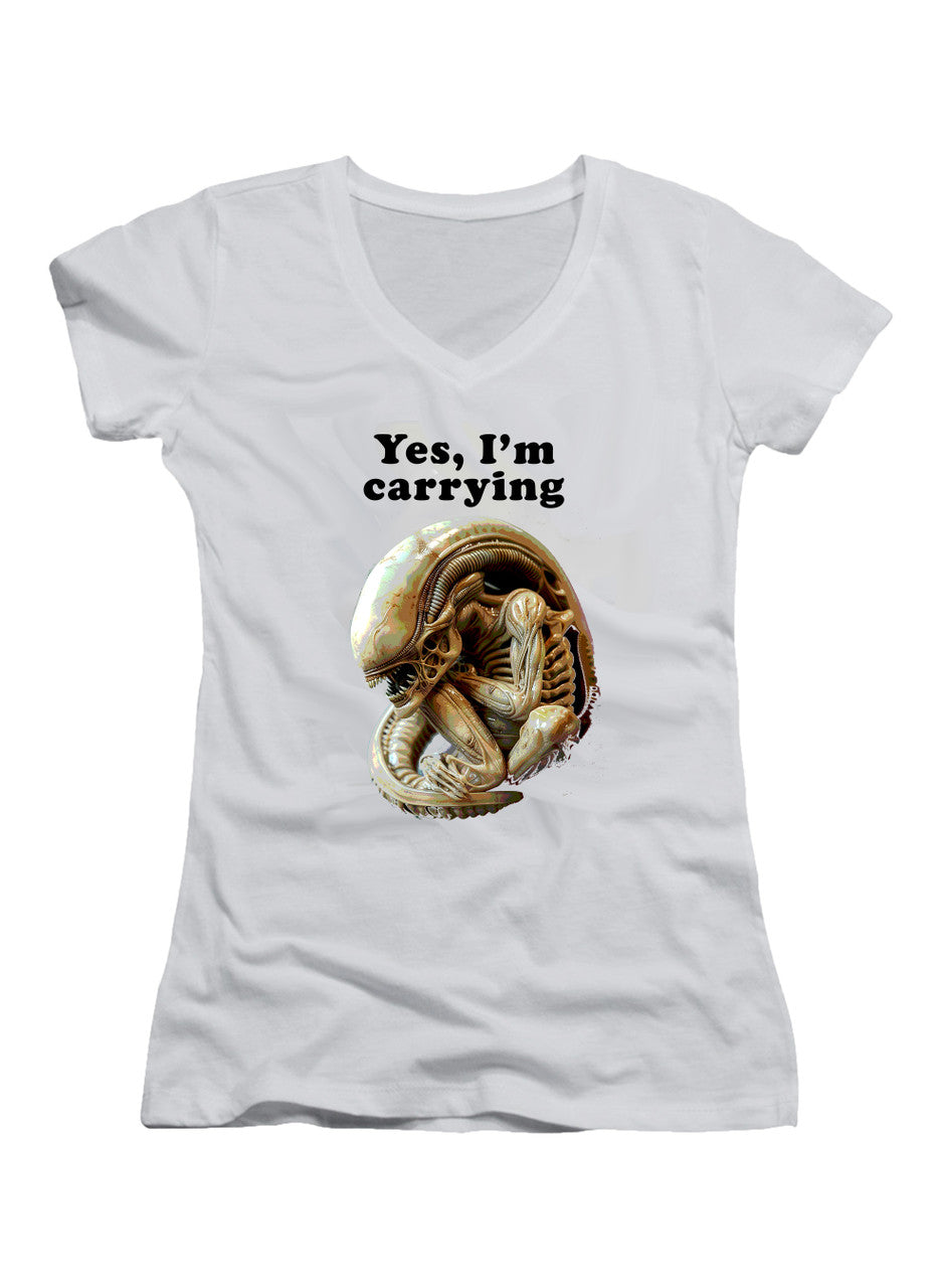 White Yes, I'm Carrying Juniors V-Neck T-Shirt