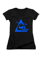 Black Yoyodyne Logo Juniors V-Neck T-Shirt