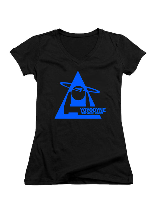 Black Yoyodyne Logo Juniors V-Neck T-Shirt