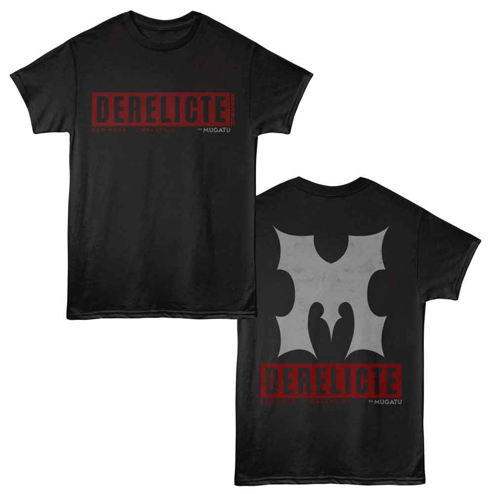 Black Zoolander t-shirt featuring a Derelicte Front and Back design