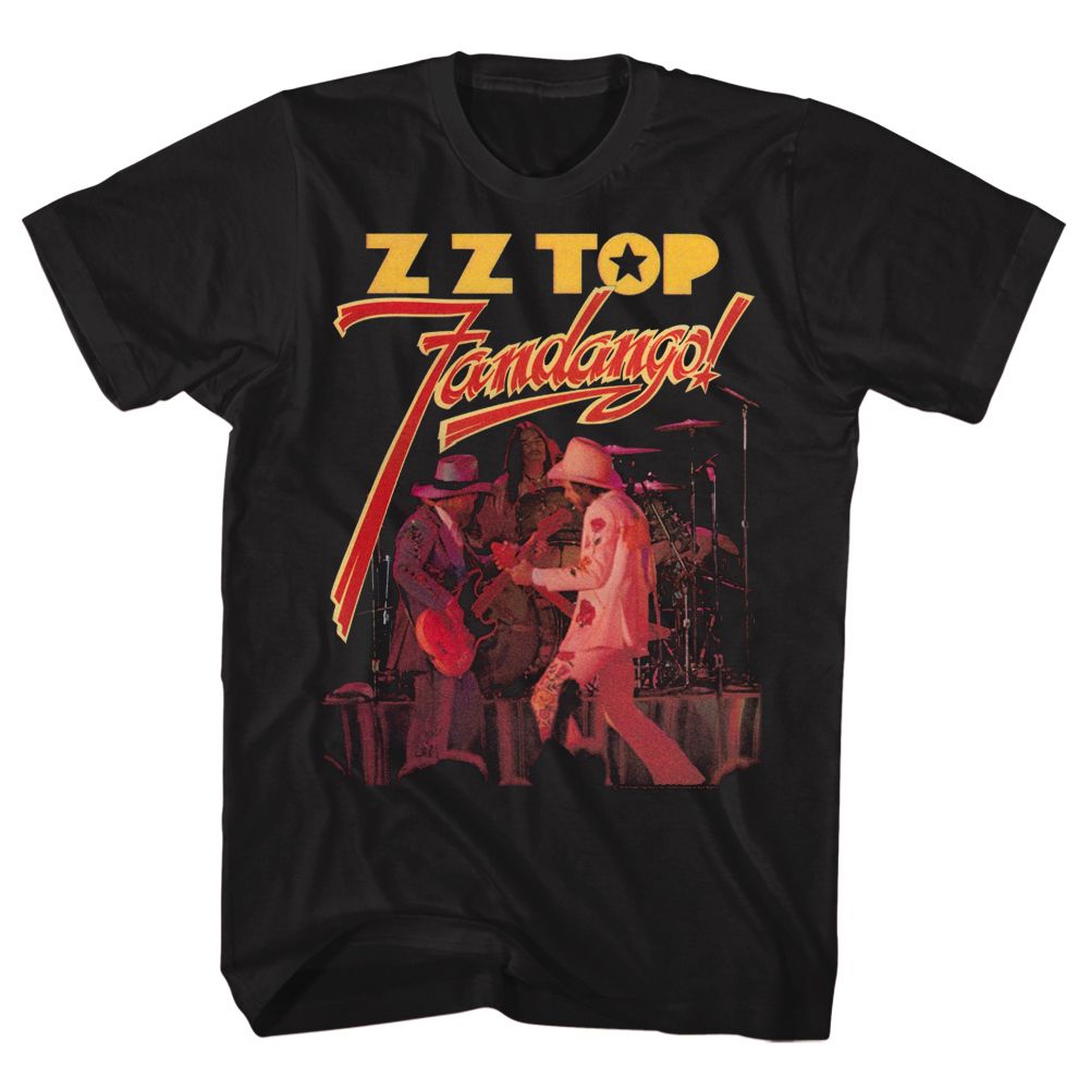 Black ZZ Top t-shirt featuring a Fandango design