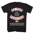 Black ZZ Top t-shirt featuring a Texicali design