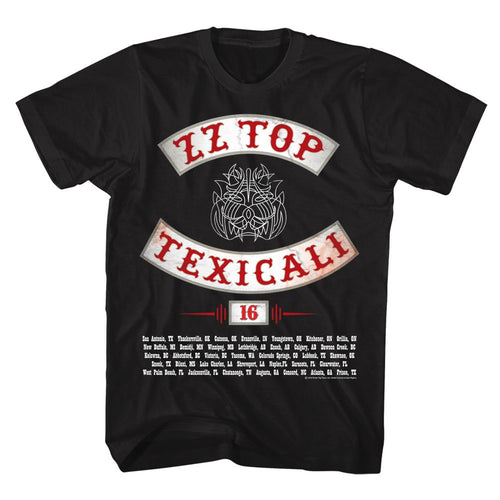 Black ZZ Top t-shirt featuring a Texicali design