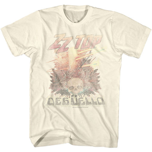 Natural ZZ Top t-shirt featuring a Deguello Fade design
