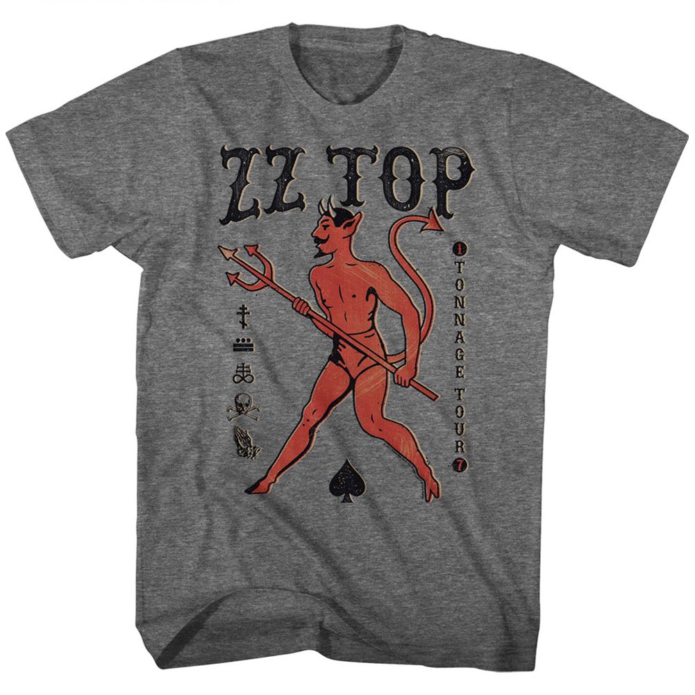 Graphite ZZ Top t-shirt featuring a Tonnage Tour design