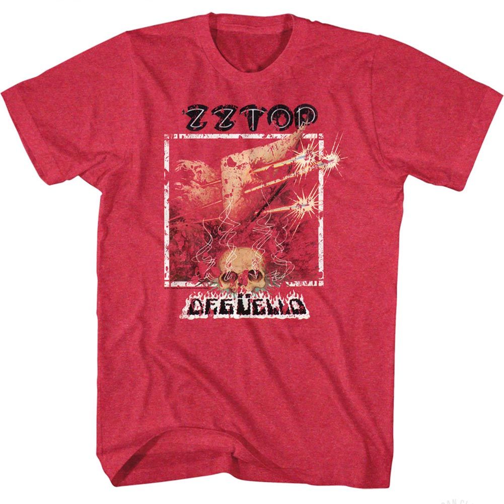 Heather Red ZZ Top t-shirt featuring a Deguello Classic design