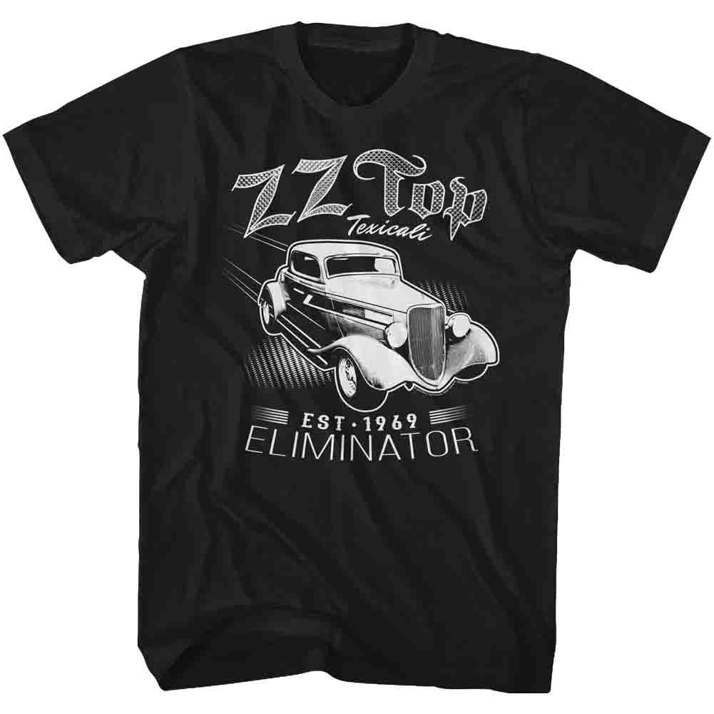 Black ZZ Top t-shirt featuring a Eliminator Texicali design