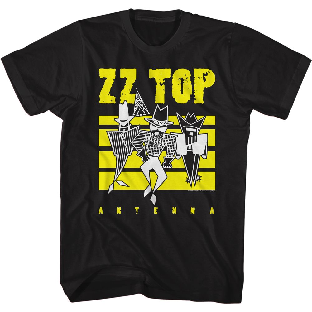 Black ZZ Top t-shirt featuring a Antenna Signal design