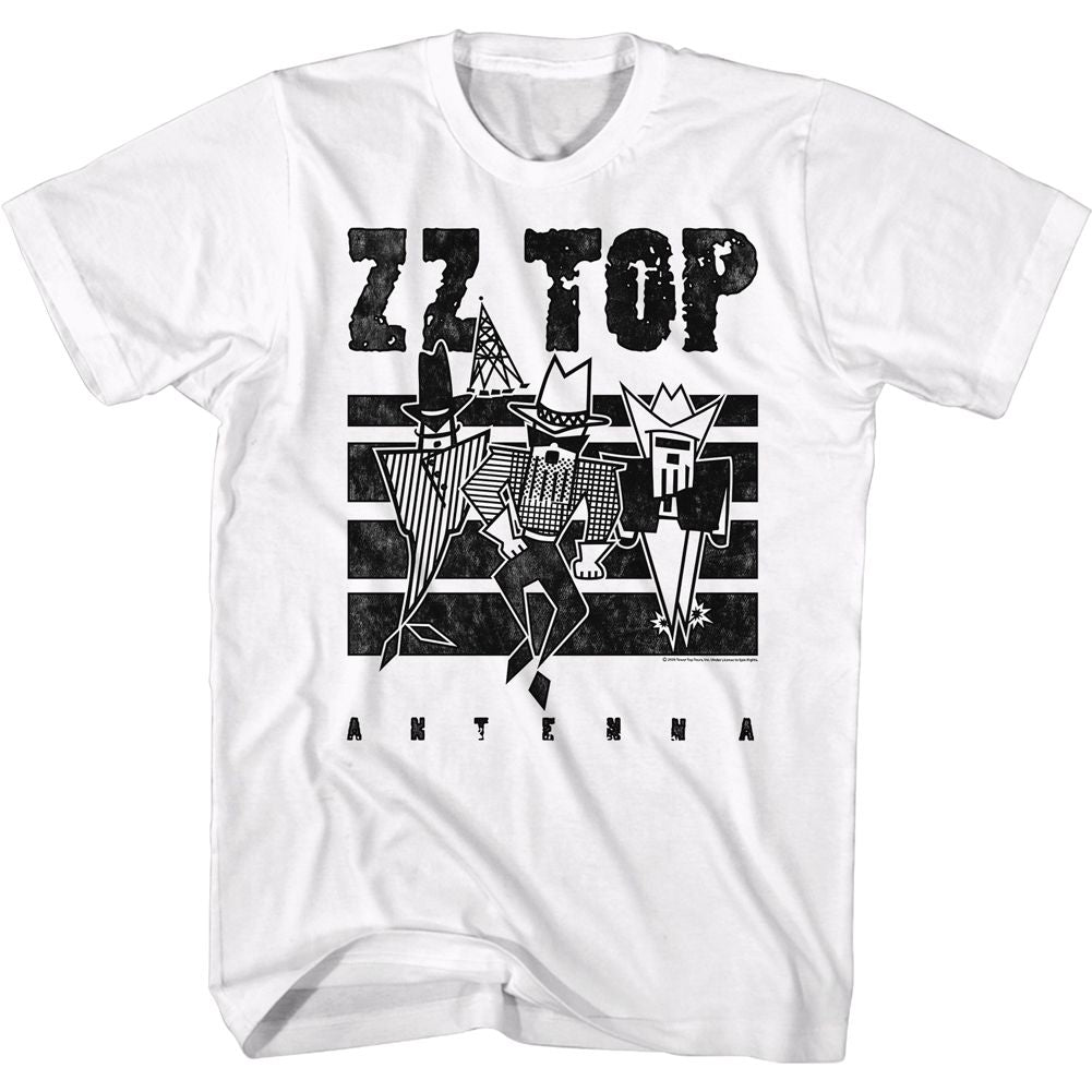 White ZZ Top t-shirt featuring a Antenna Radio design