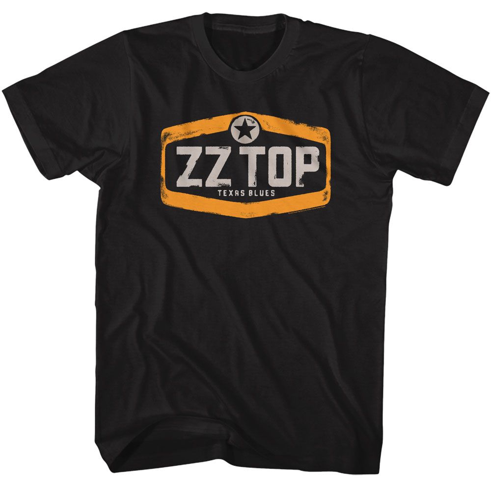 Black ZZ Top t-shirt featuring a Texas Blues design