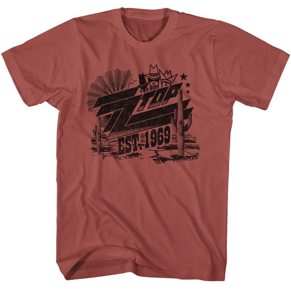 Terracotta ZZ Top t-shirt featuring a Established 1969 design