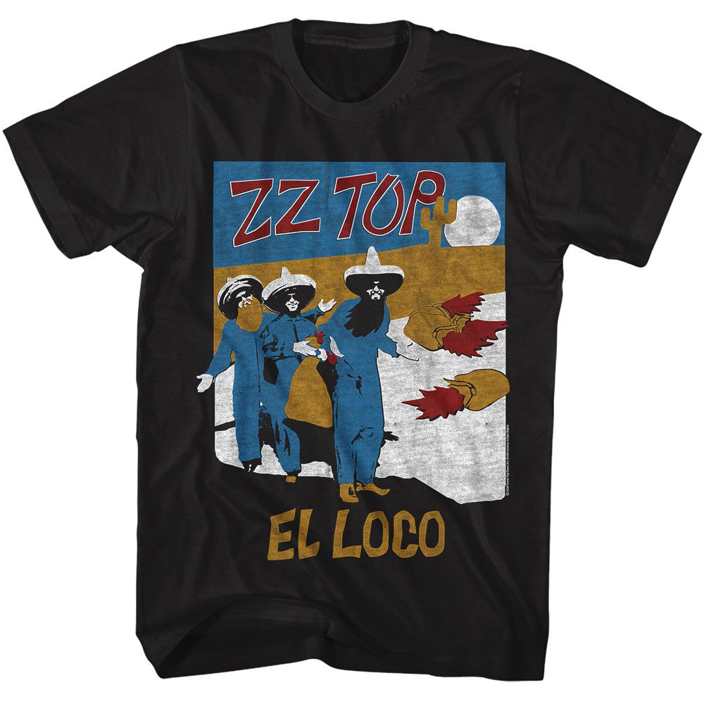 Black ZZ Top t-shirt featuring a El Loco Classic design