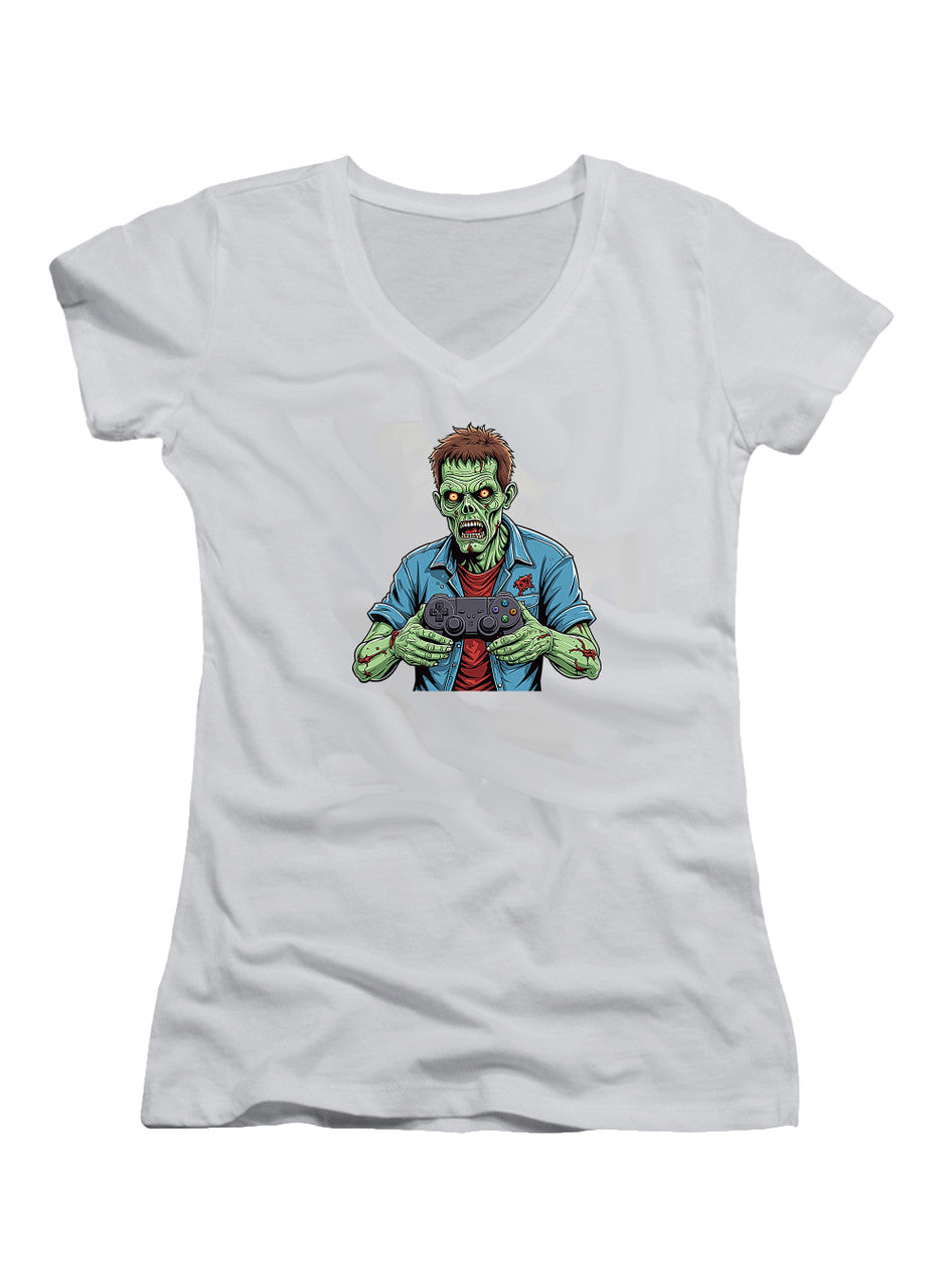 White Zombie Gamer Juniors V-Neck T-Shirt